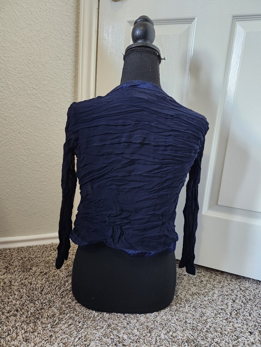 Express Navy Ruffle-Trim Button Cardigan - Picture 8 of 8